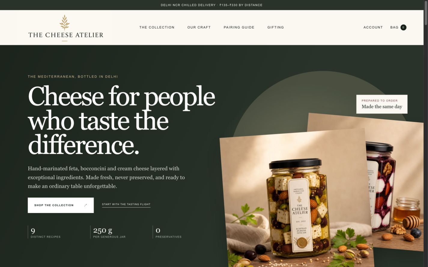 The Cheese Atelier website homepage