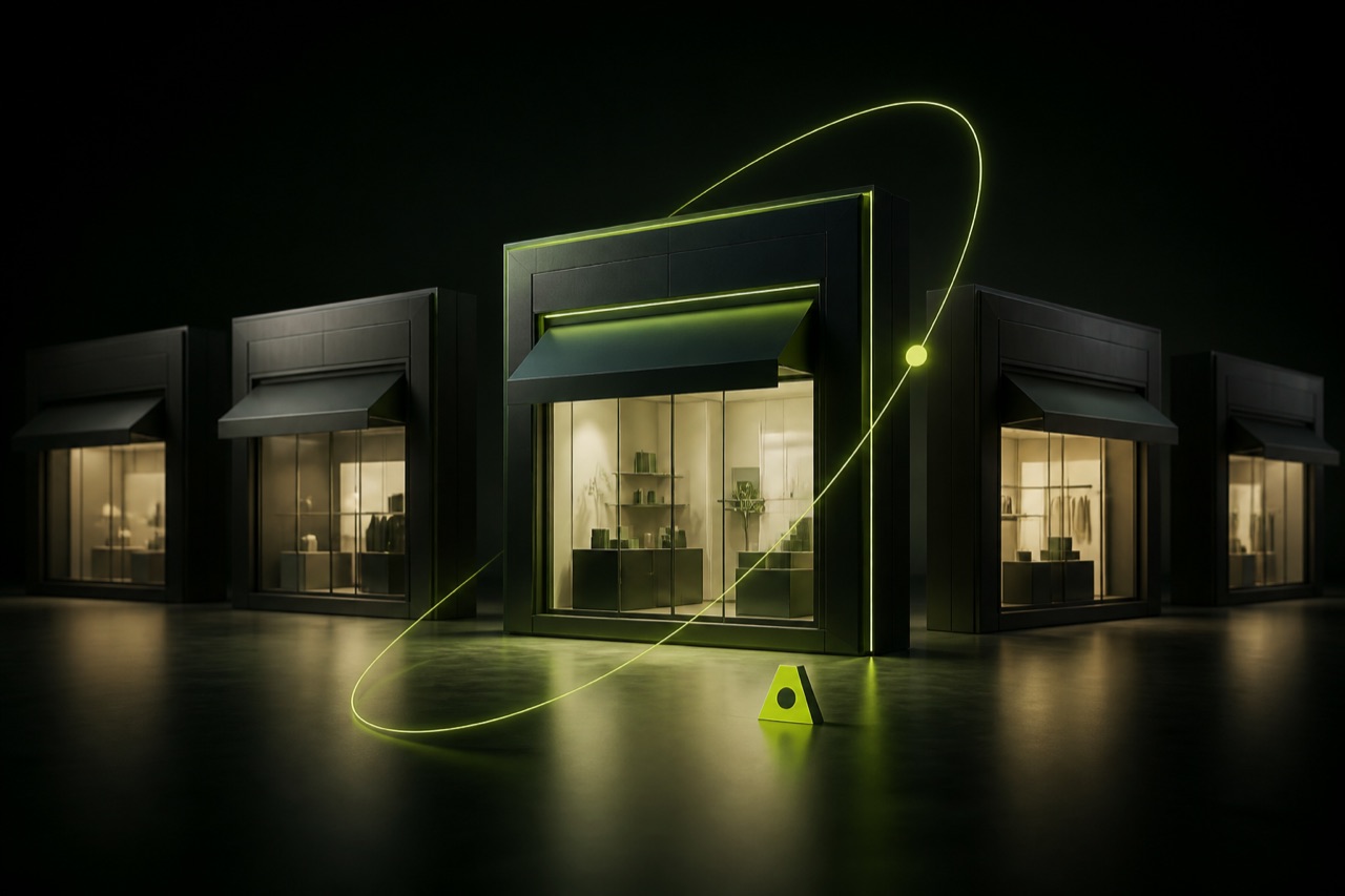 A selected digital storefront highlighted among several possible agency directions